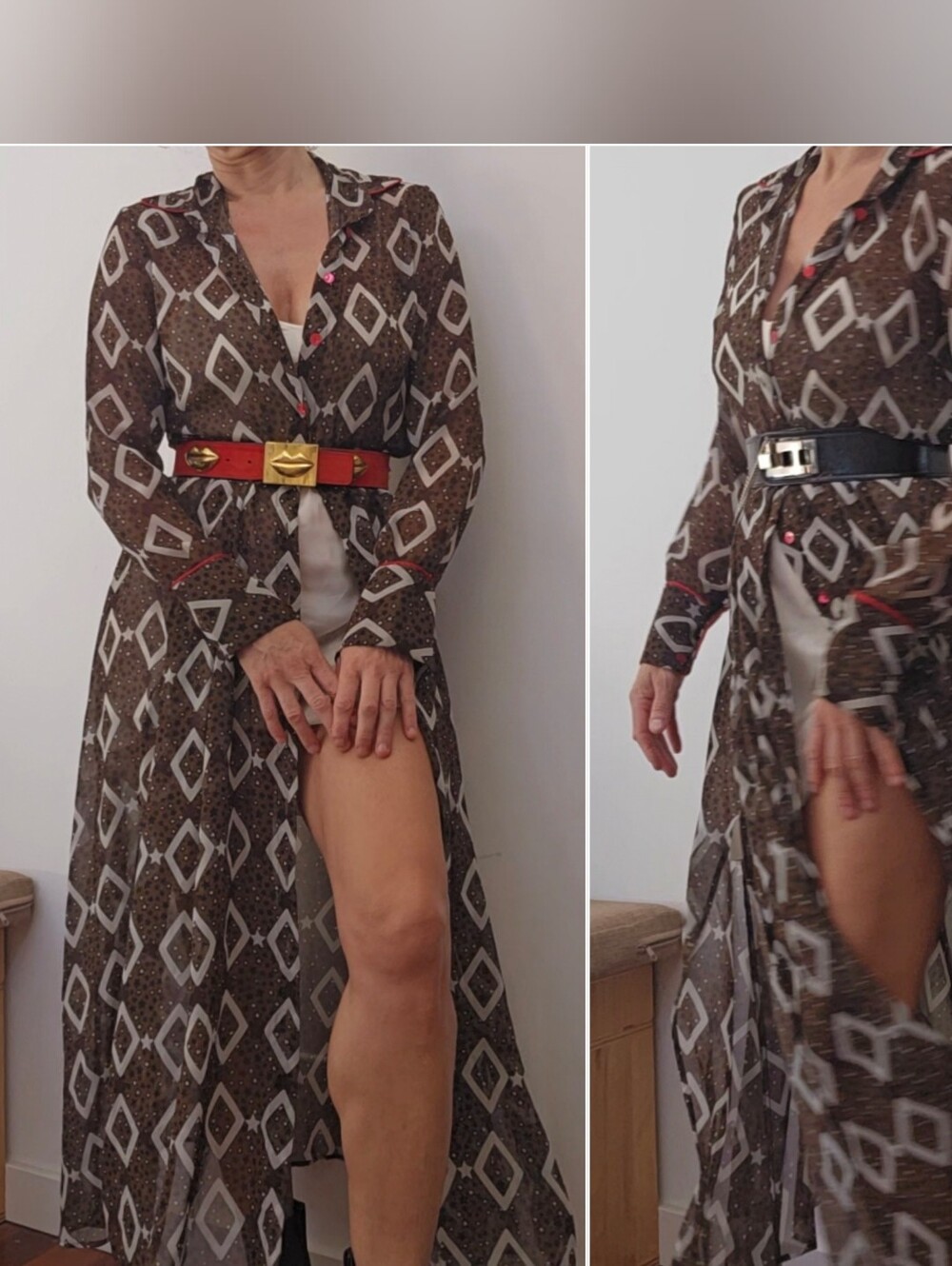 Cristina Gavioli ITALY Iconic Cocoa Brown Western Star Print Dress Or Duster S - Picture 3 of 11